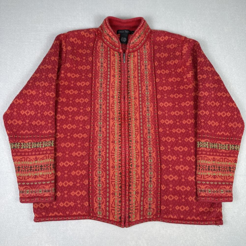 Nomadic Traders Full Zip Cardigan Sweater Geometric Pattern Size Large
